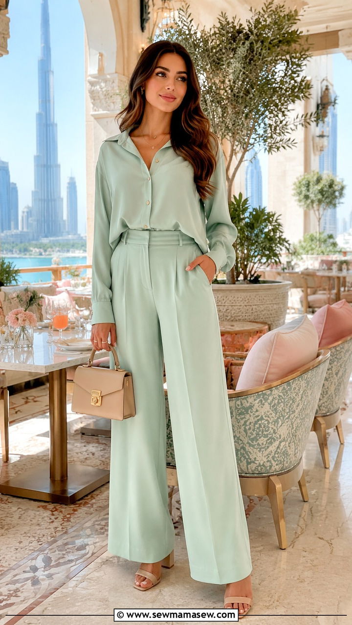 Pastel Two Piece Set Dubai Brunch - 30 Dubai outfit ideas modest