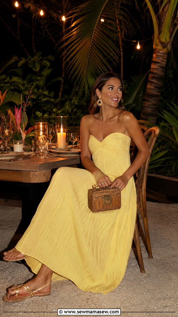 Pastel Yellow Maxi Dress Tulum Dinner - 30 Tulum vacation outfit ideas