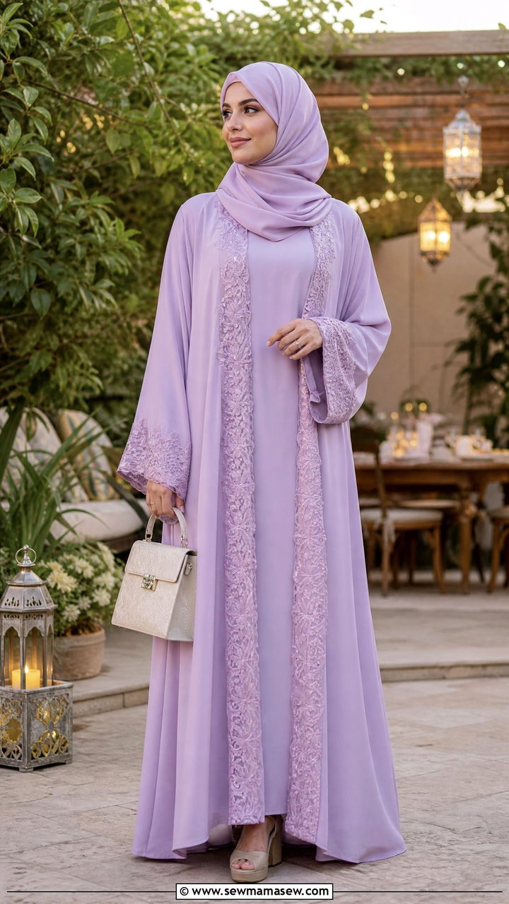 Pastel abaya with wedges - 25 Iftar outfit ideas