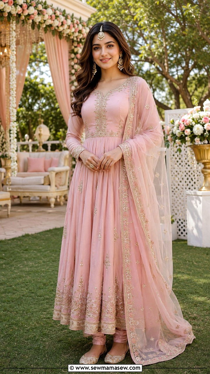 Pastel anarkali suit with churidar and embroidered juttis - 30 Lahore outfit ideas