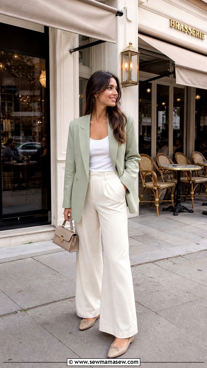 Pastel blazer wide leg trousers spring brunch - 40 Spring brunch outfits