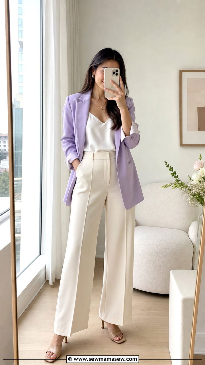 Pastel blazer with wide leg pants outfit spring - 35 Casual chic spring outfit ideas 2026