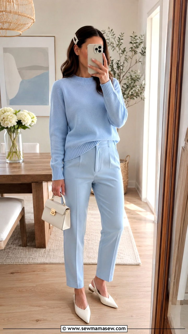Pastel blue sweater and pants matching set for spring - 30 how to style matching set outfits