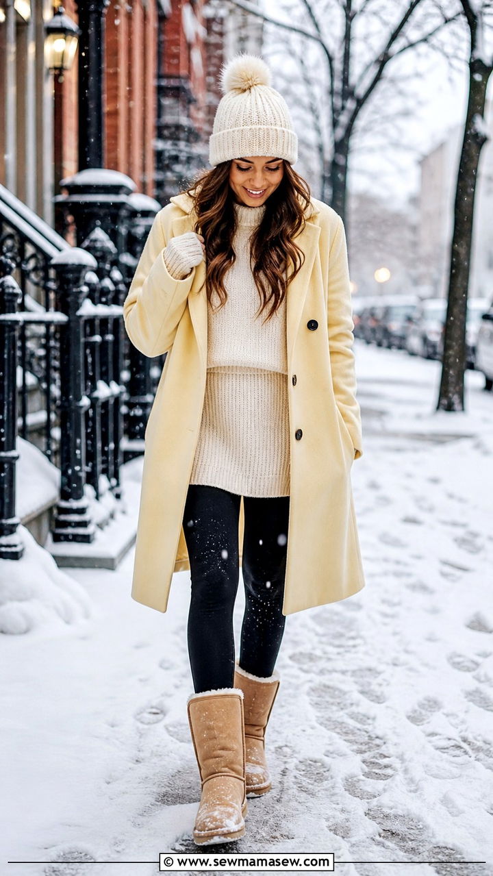 Pastel coat and leggings outfit - 40 It girl outfit ideas