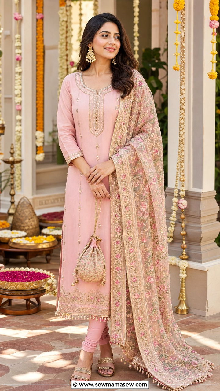 Pastel kurta set with statement dupatta - 25 Delhi outfit ideas
