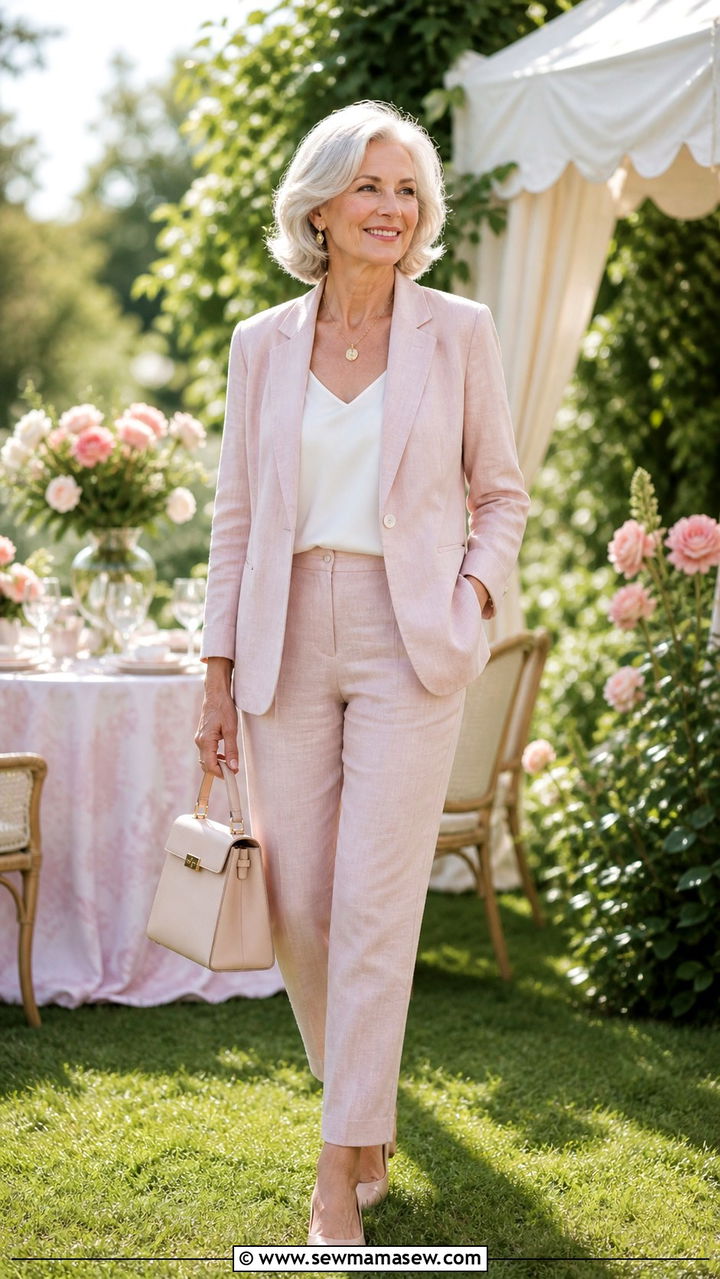 Pastel linen suit for women in their 60s spring outfit - 40 How to dress in your 60s