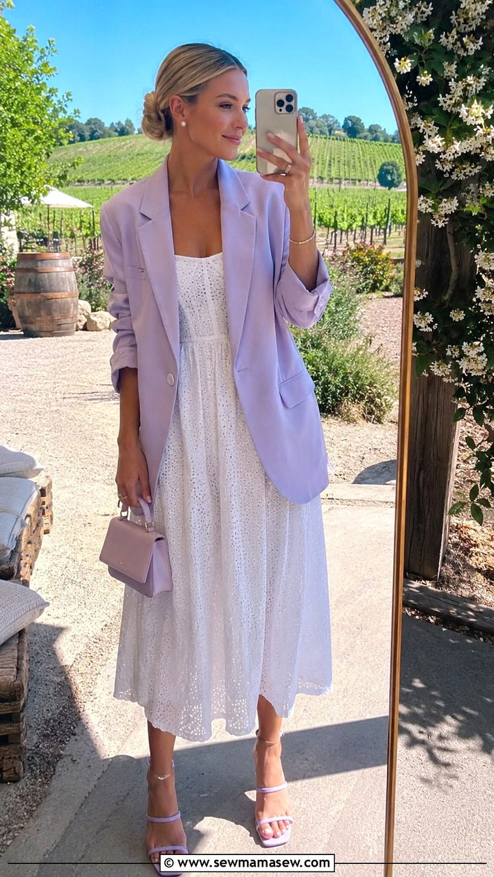 Pastel oversized blazer with white dress wedding - 30 Oversized blazer outfit ideas for a wedding