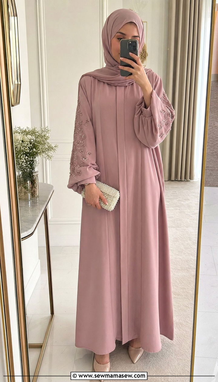 Pastel pink abaya with matching hijab - 25 Eid outfit ideas with abaya