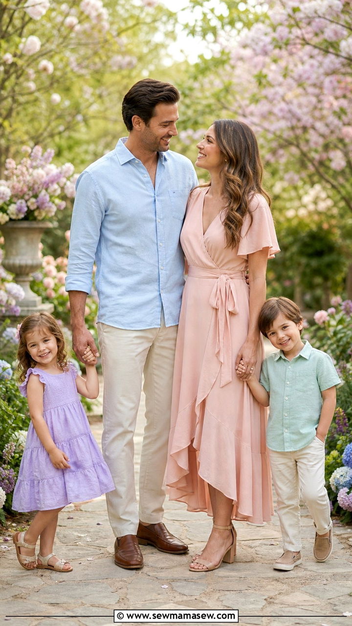 Pastel spring family photo outfits - 40 Family photo outfit ideas
