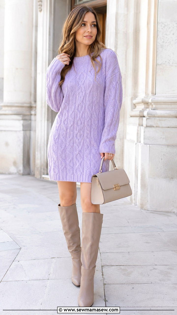 Pastel sweater dress with knee high boots spring outfit - 30 Spring outfits with dresses
