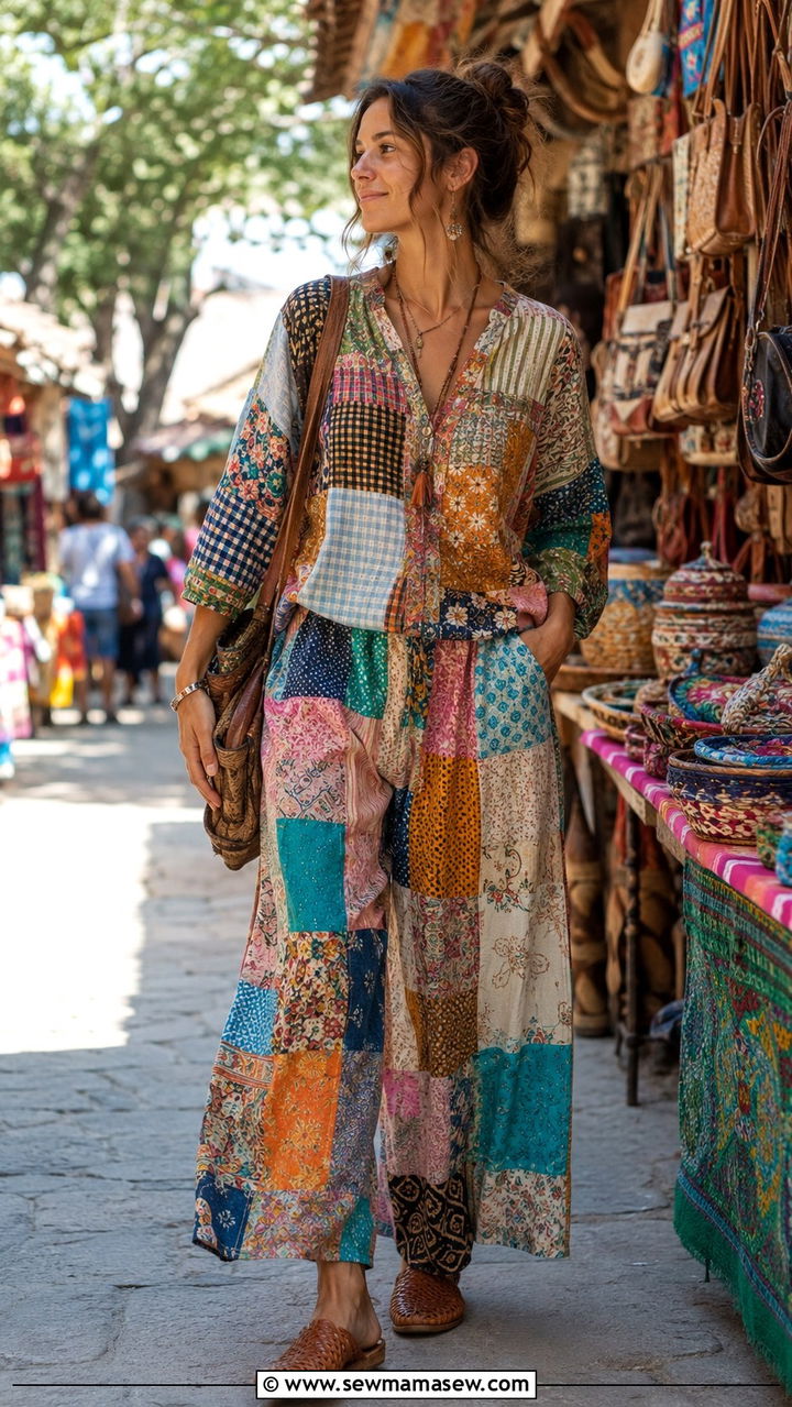Patchwork Cotton Palazzo Boho Set - 30 Palazzo pants matching set outfit ideas