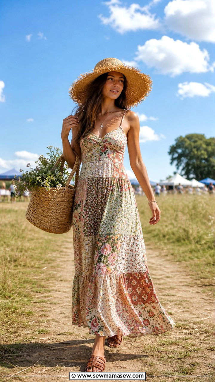 Patchwork Floral Maxi Dress - 40 summer cottagecore outfits