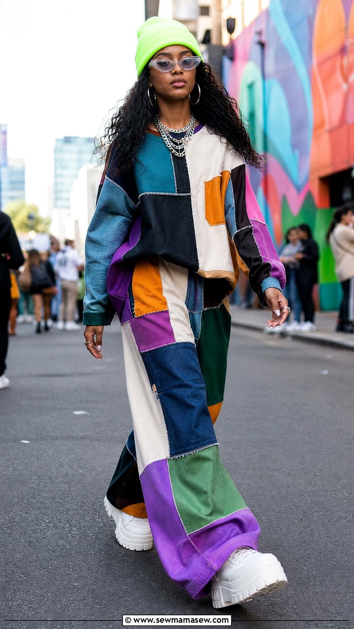 Patchwork Matching Set Outfit Street Style - 35 matching set outfits inspo