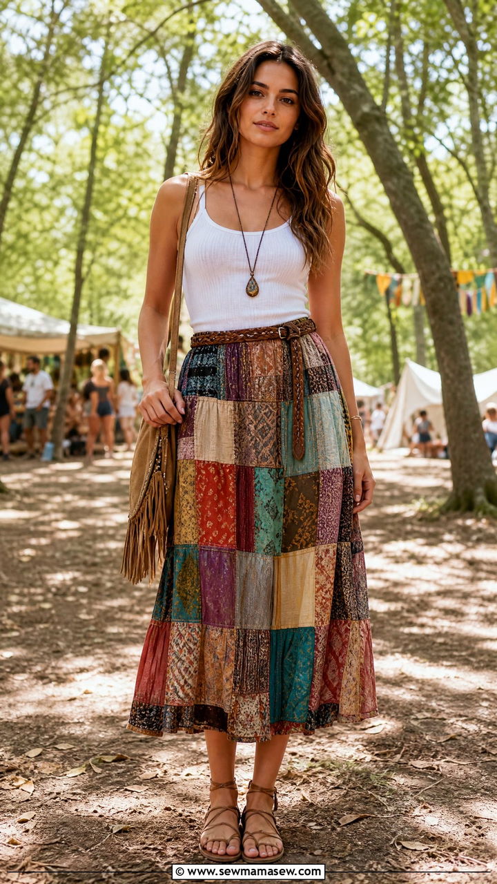 Patchwork Skirt And Simple Tank Outfit - 25 Firefly Festival outfit ideas