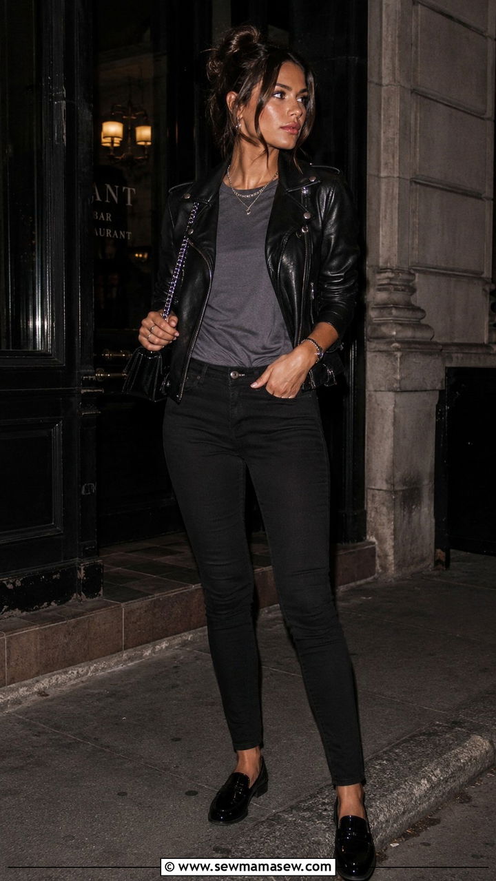 Patent Leather Loafers With Black Jeans And Leather Biker Jacket - 30 Loafers outfit ideas with jeans