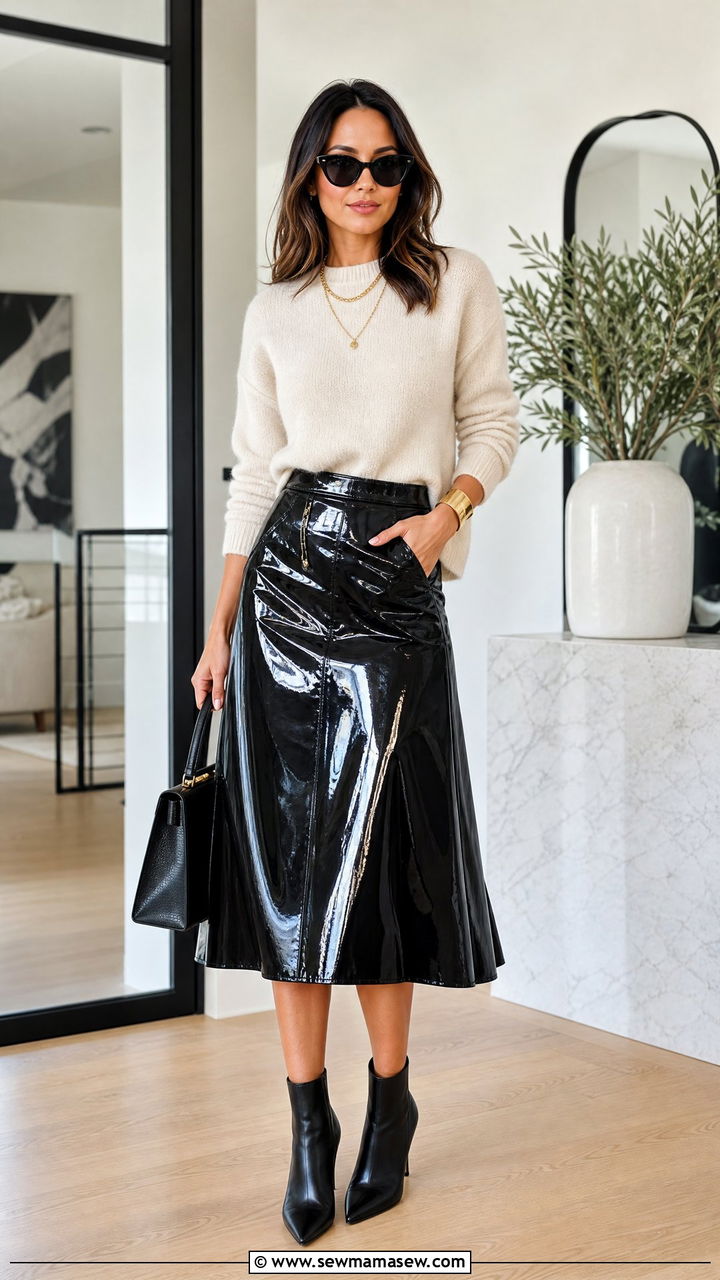 Patent Leather Midi Skirt Outfit - 30 glamoratti outfits aesthetic