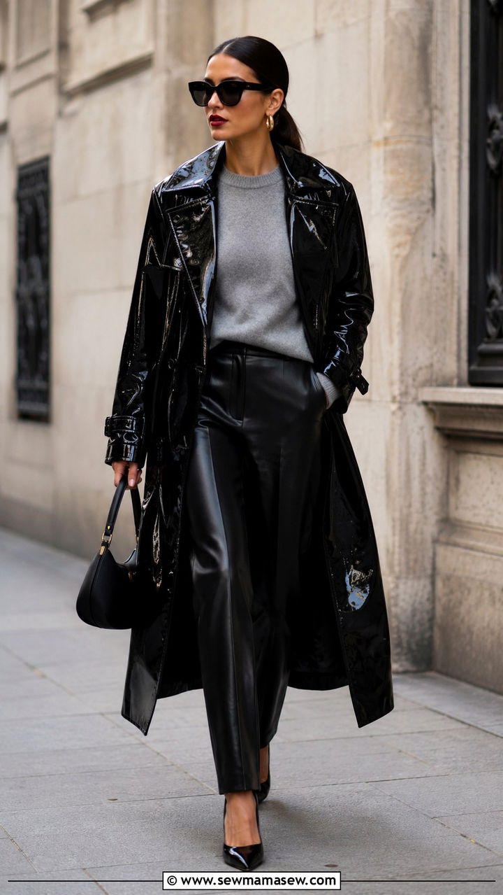 Patent Leather Trench Coat Outfit - 25 Mob wife aesthetic outfit ideas 2026