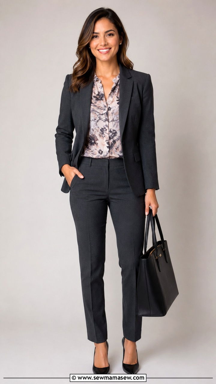 Patterned Blouse With Solid Suit Separates - 25 News anchor outfit ideas