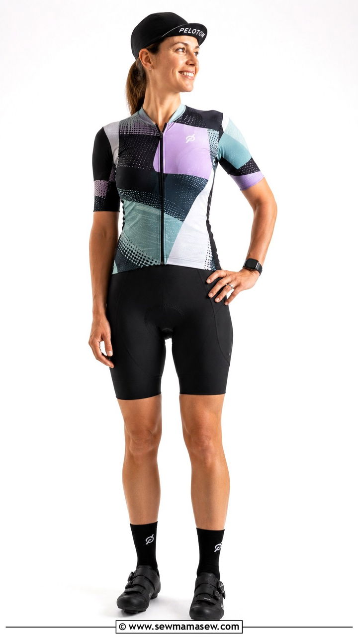 Patterned Cycling Jersey And Solid Shorts Outfit - 30 Spin class outfit ideas