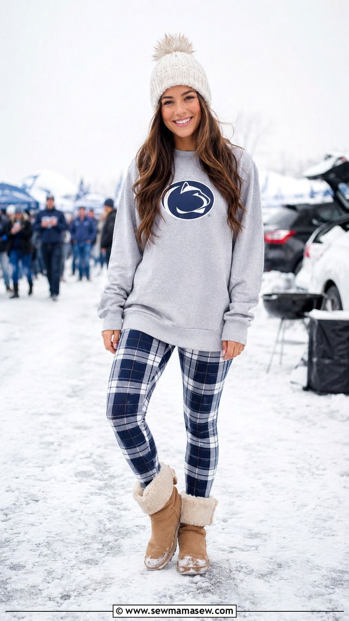 Patterned Leggings With Penn State Crewneck - 20 Gameday outfit ideas Penn State