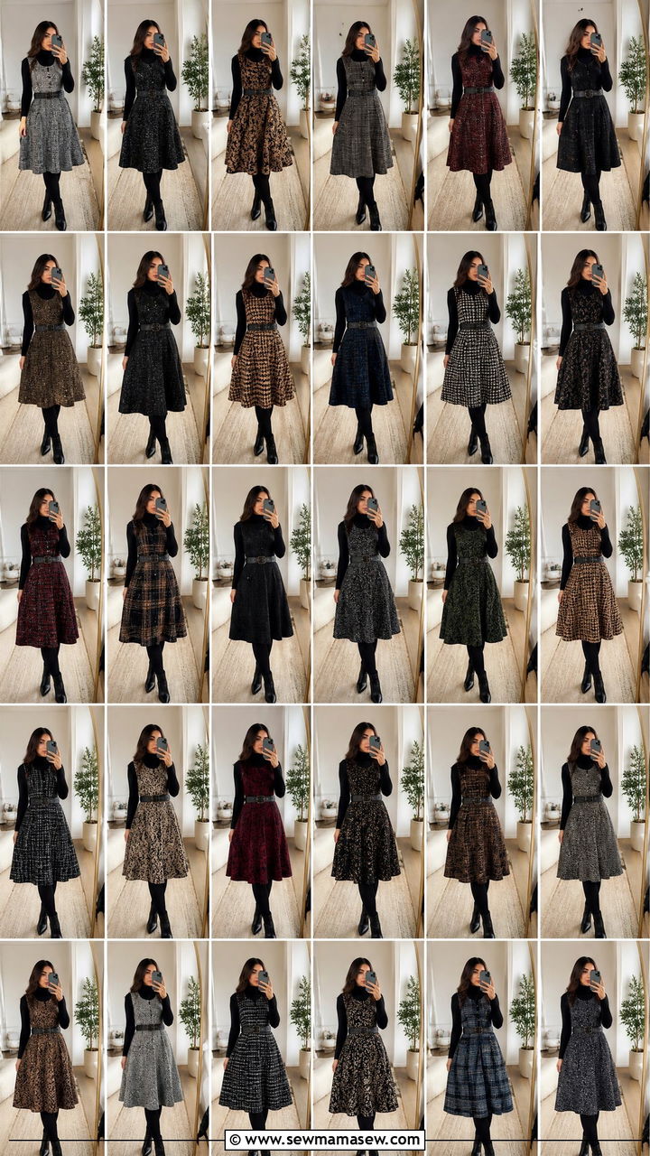 Patterned Midi Dress With Thin Turtleneck Underneath - 30 modest classy outfits 2026