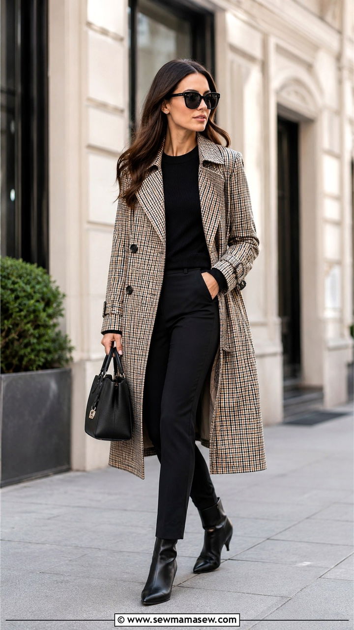 Patterned Trench Coat Outfit With Solids - 30 spring trench coat outfit ideas