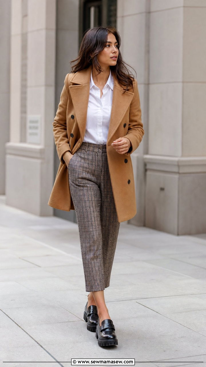 Pea Coat With Cropped Trousers And Loafers Spring Outfit - 25 Spring outfits with pea coat