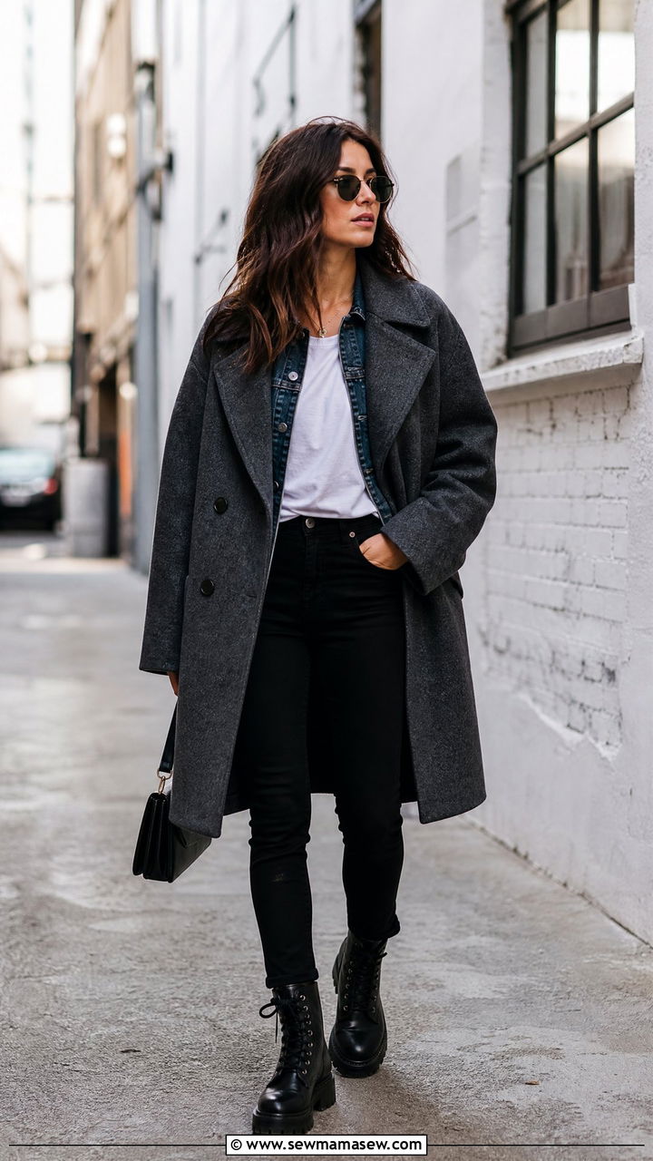Pea Coat With Denim Jacket Layered Spring Outfit - 25 Spring outfits with pea coat