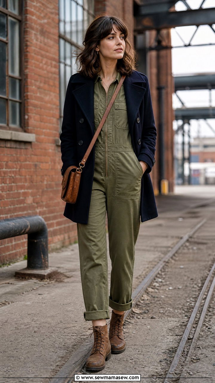 Pea Coat With Utility Jumpsuit Spring Outfit - 25 Spring outfits with pea coat