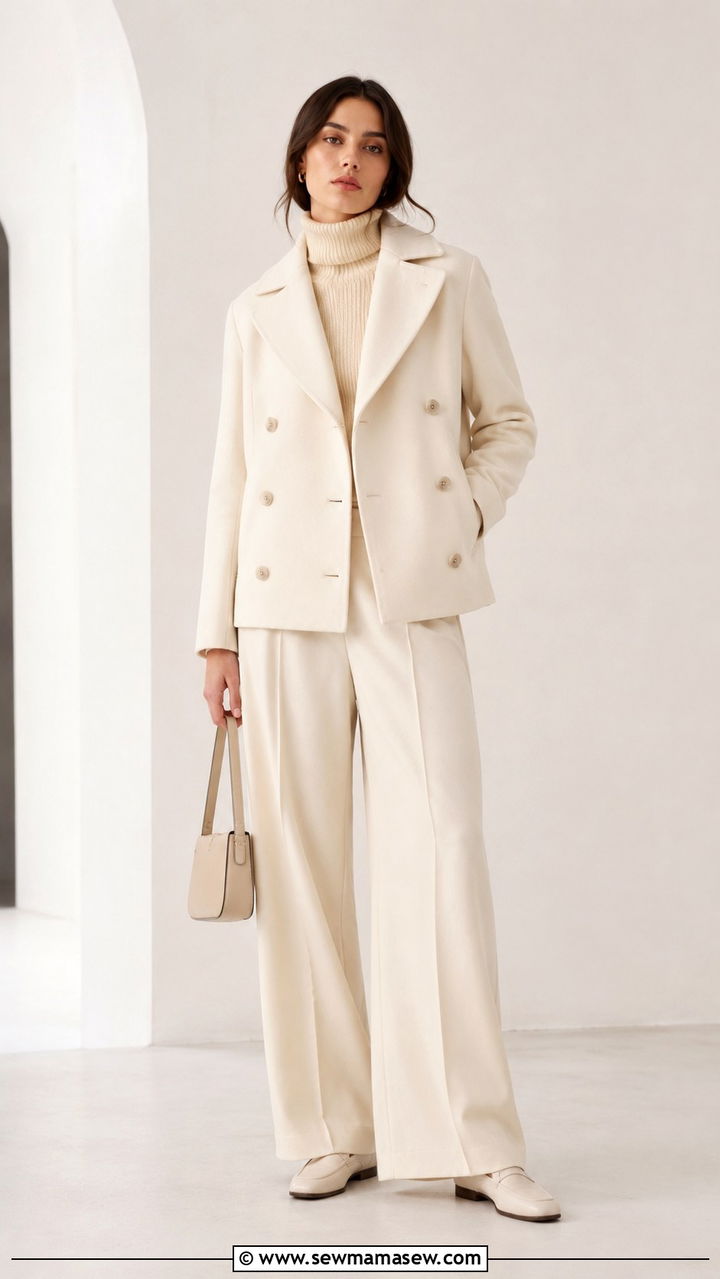 Pea Coat with a Turtleneck and Wide Leg Wool Pants - 30 How to style a pea coat