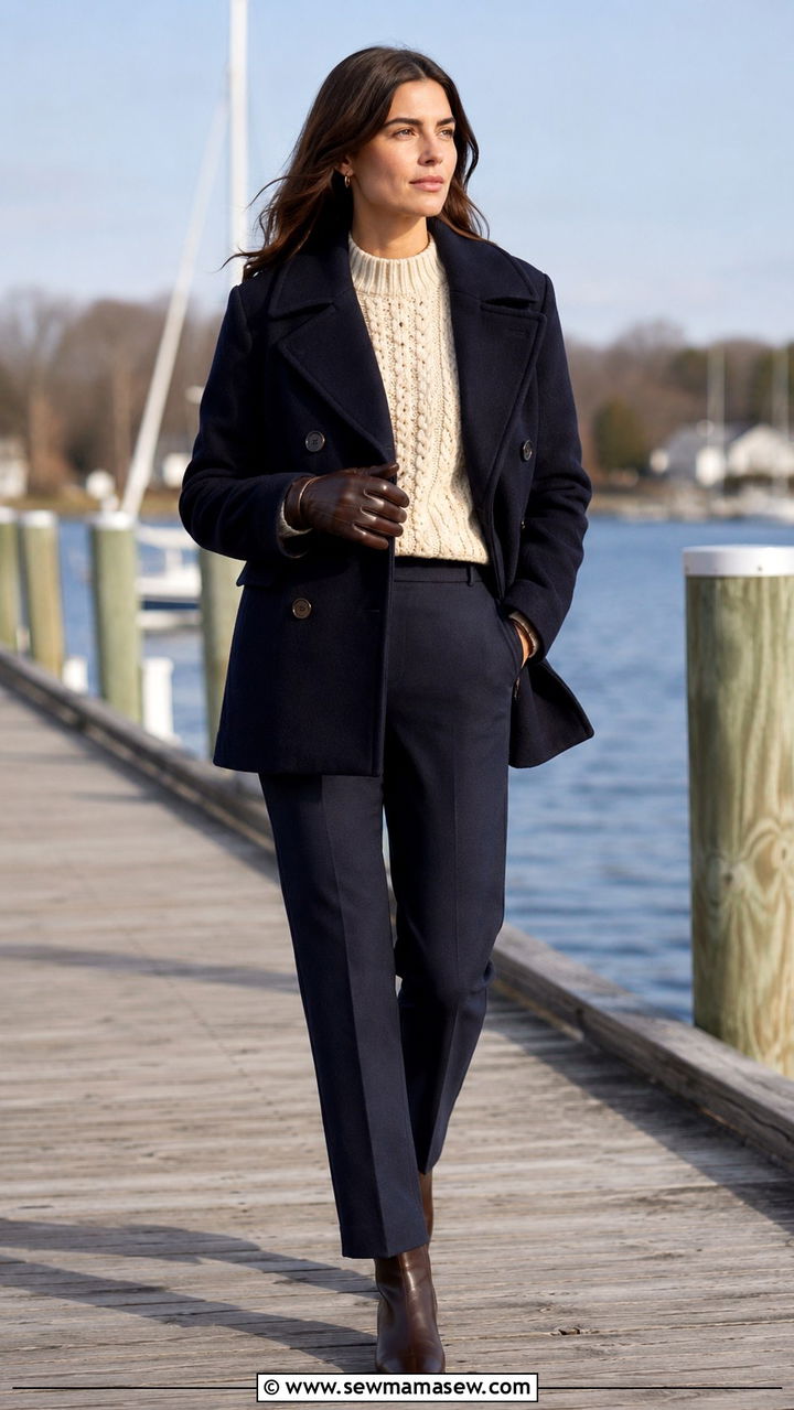 Pea coat with straight leg trousers - 25 Old money outfit ideas with trousers