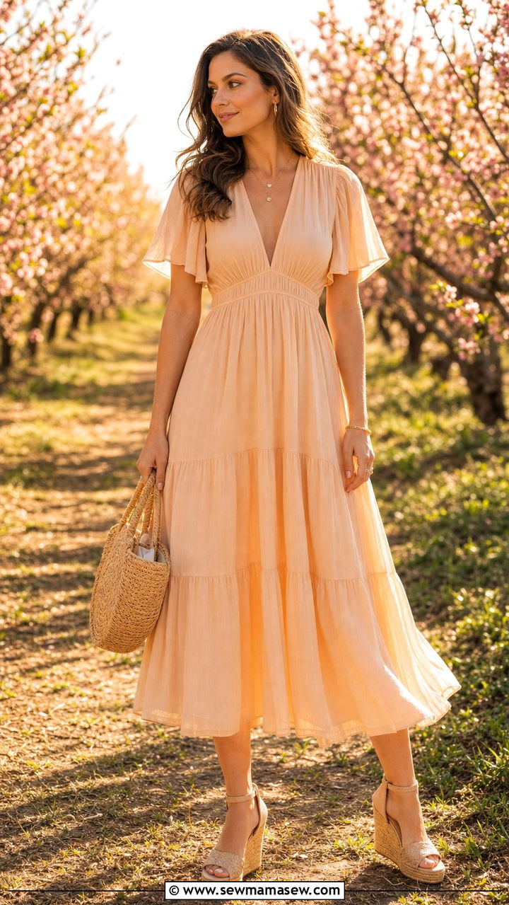 Peach Cream Dress Spring Outfit - 25 spring colorful outfit ideas