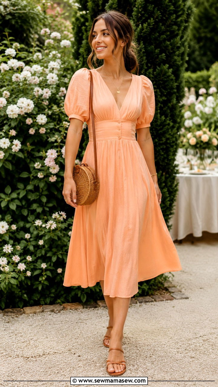 Peach Midi Dress With Sandals Spring Outfit - 30 Spring peach outfit ideas