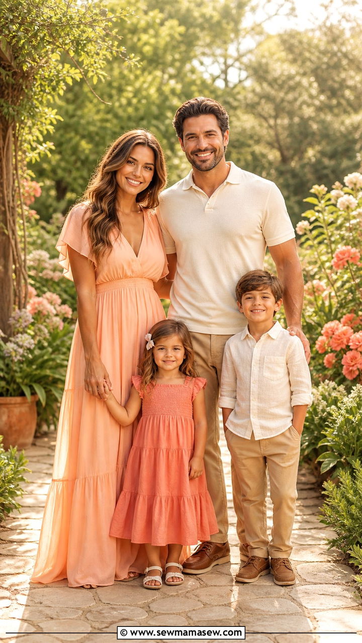 Peach and Coral with Cream - 40 Spring family photo outfits