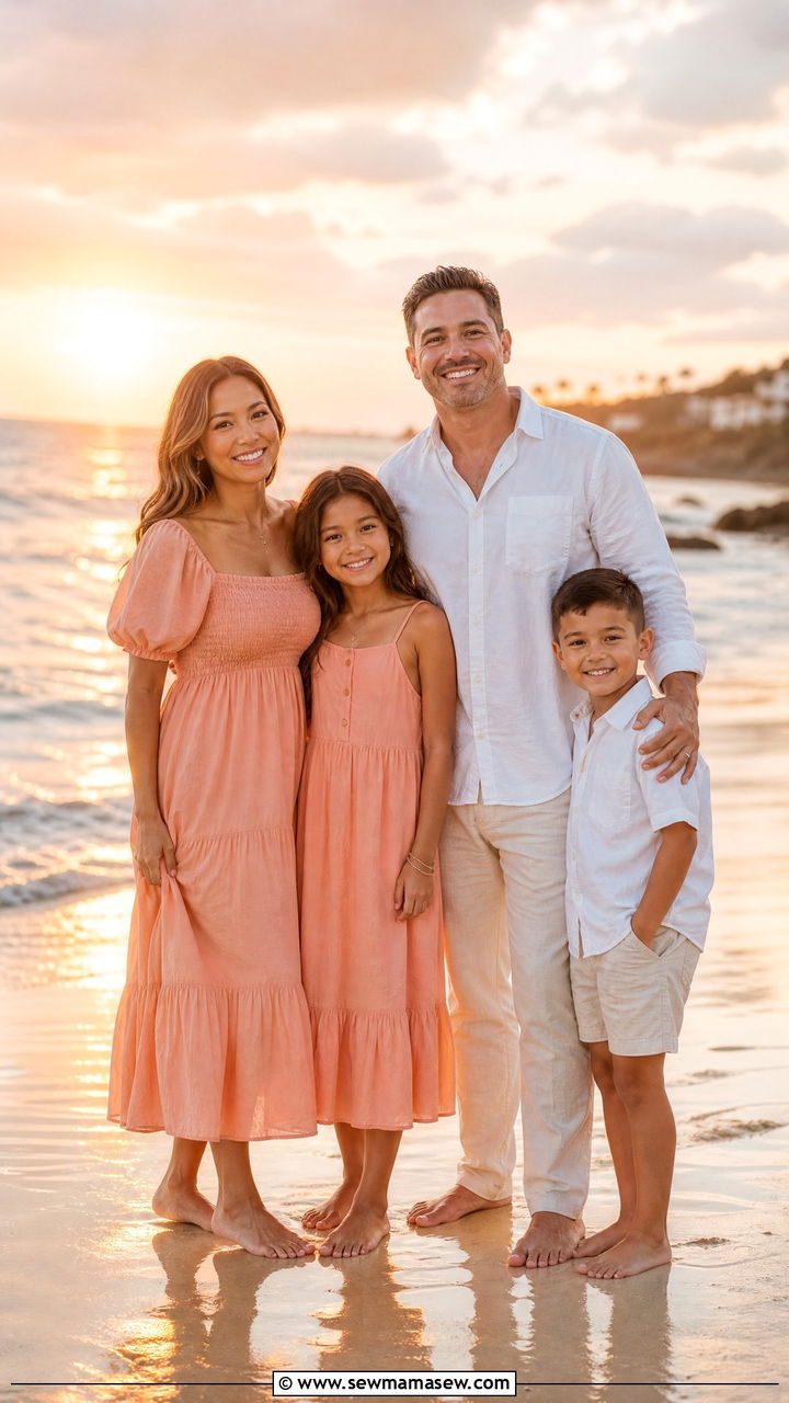Peach and Cream Family Beach Outfit - 30 Family beach photo outfit ideas