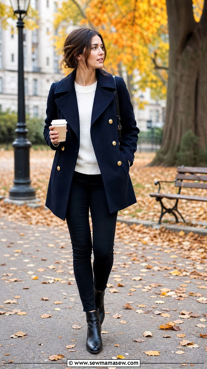 Peacoat with Skinny Jeans and Ankle Boots - 40 Pea coat outfit ideas