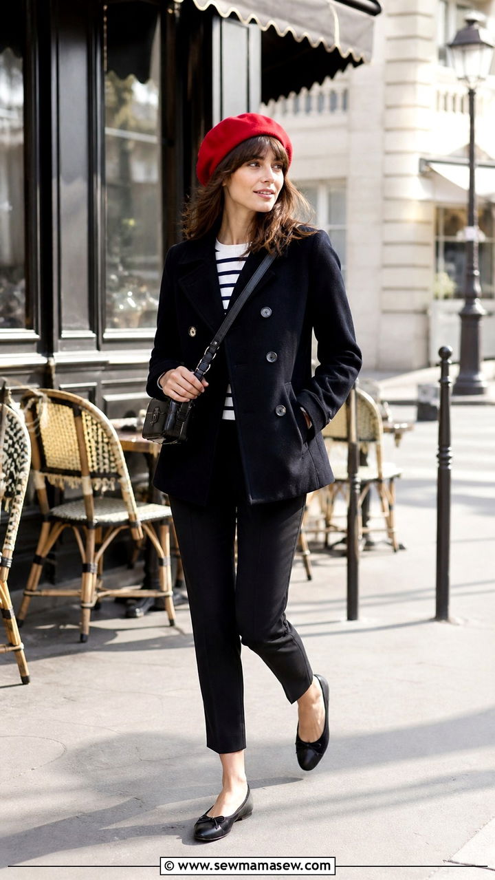 Peacoat with a Beret and Cigarette Pants - 40 Pea coat outfit ideas