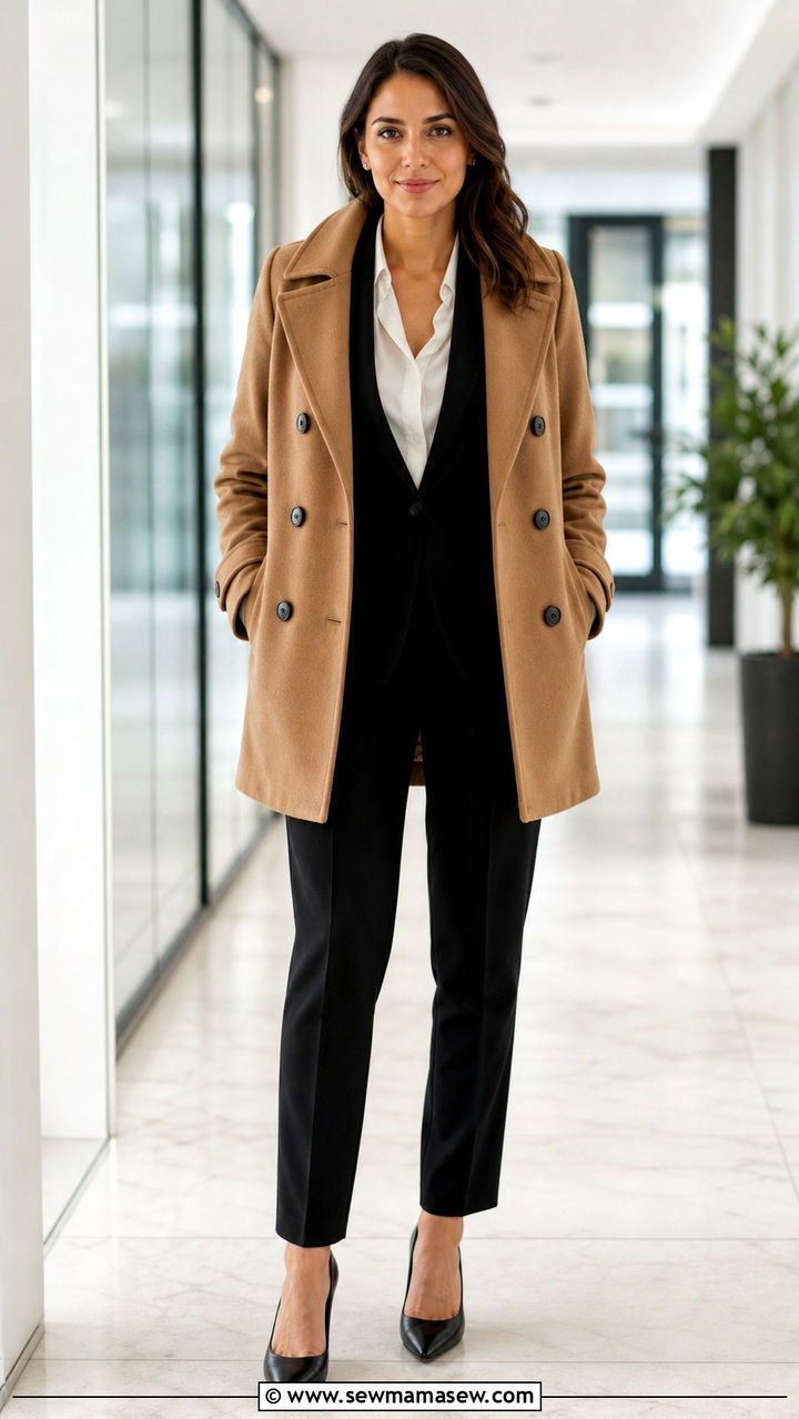 Peacoat with a Blazer and Dress Pants for Work - 40 Pea coat outfit ideas