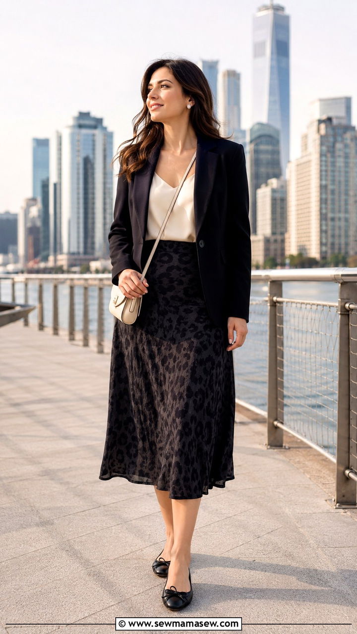 Pear shape city break outfit with blazer and midi skirt - 25 Travel outfits for pear shape