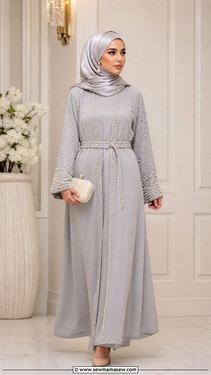 Pearl Embellished Abaya With Belt - 30 Eid outfit ideas for hijabis