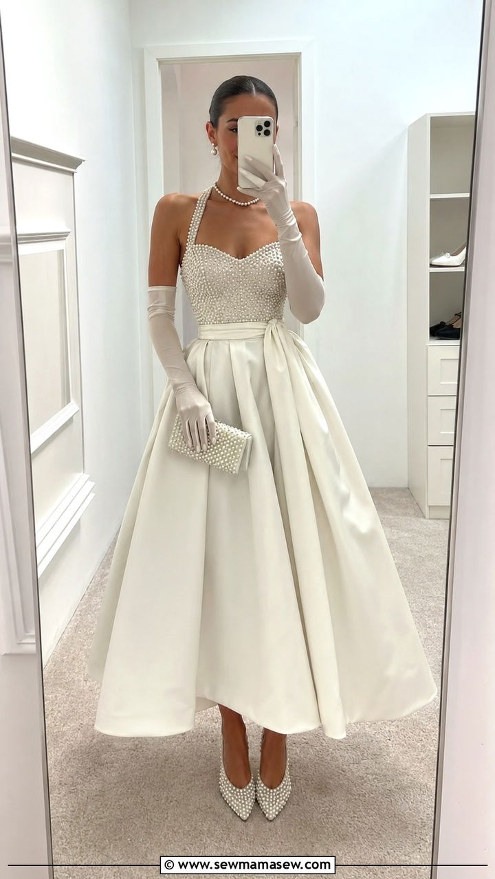 Pearl Embellished Ivory White Tie Gown - 25 White tie event outfit ideas