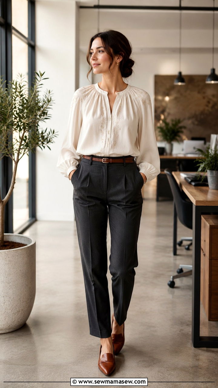 Peasant Blouse For Work With Tailored Trousers - 25 Boho outfit ideas with peasant blouse