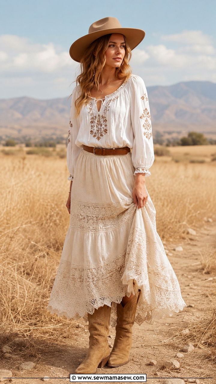 Peasant Blouse With A Lace Trim Maxi Skirt Outfit - 30 how to style maxi skirt outfits