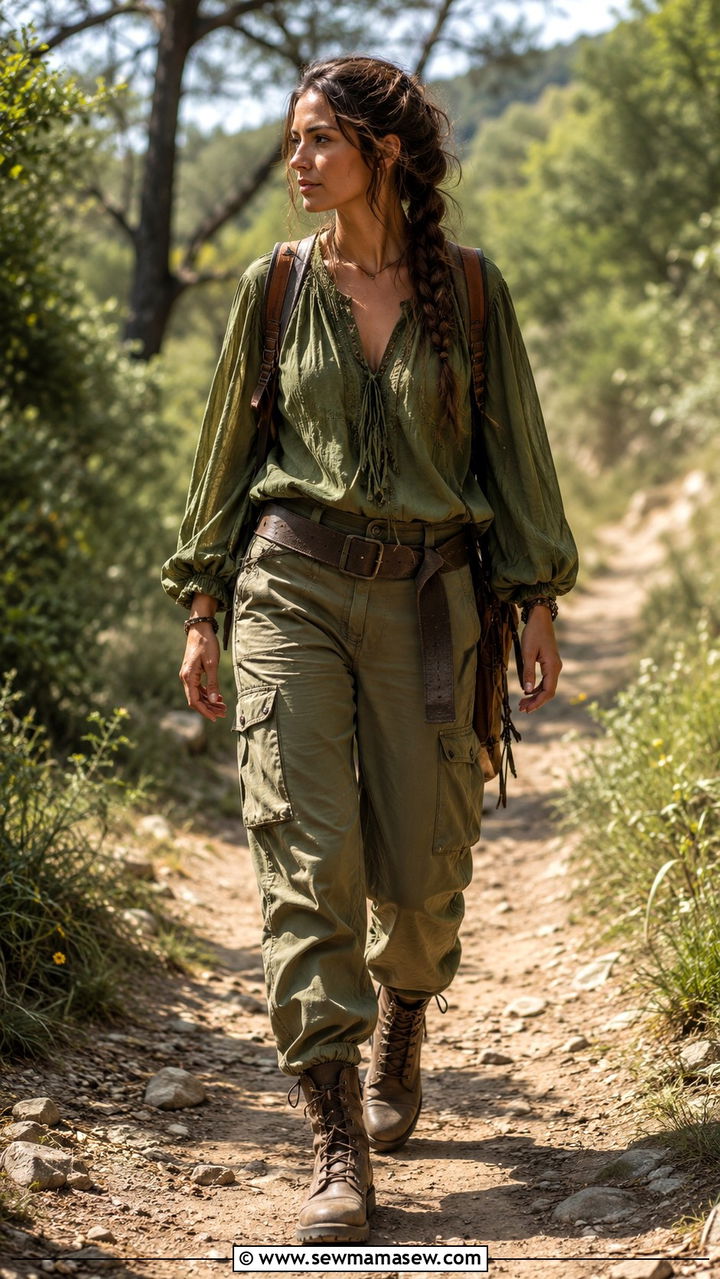 Peasant Blouse With Cargo Pants And Boots - 25 Boho outfit ideas with peasant blouse