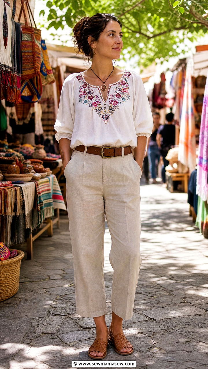 Peasant Blouse With Cropped Trousers Countryside - 30 Summer countryside outfits