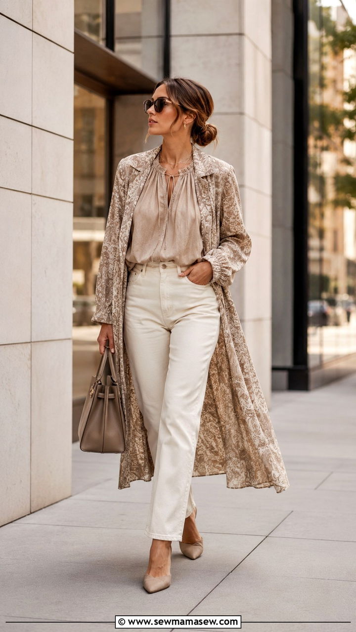 Peasant Blouse With Longline Duster Coat - 25 Boho outfit ideas with peasant blouse