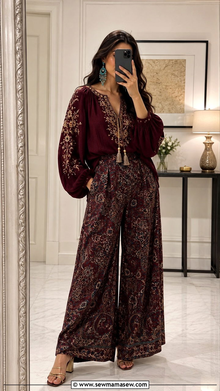 Peasant Blouse With Palazzo Pants And Heels - 25 Boho outfit ideas with peasant blouse