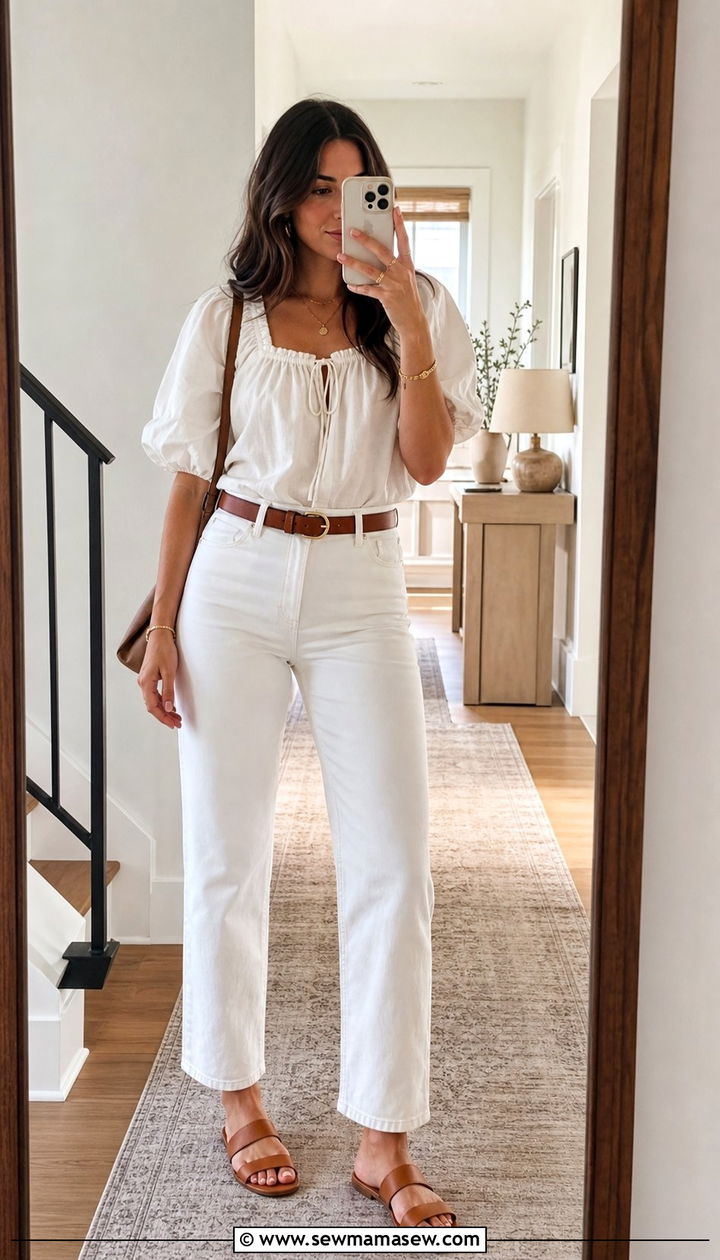 Peasant Blouse With Straight Leg White Jeans - 25 Elevated summer outfit ideas 2026