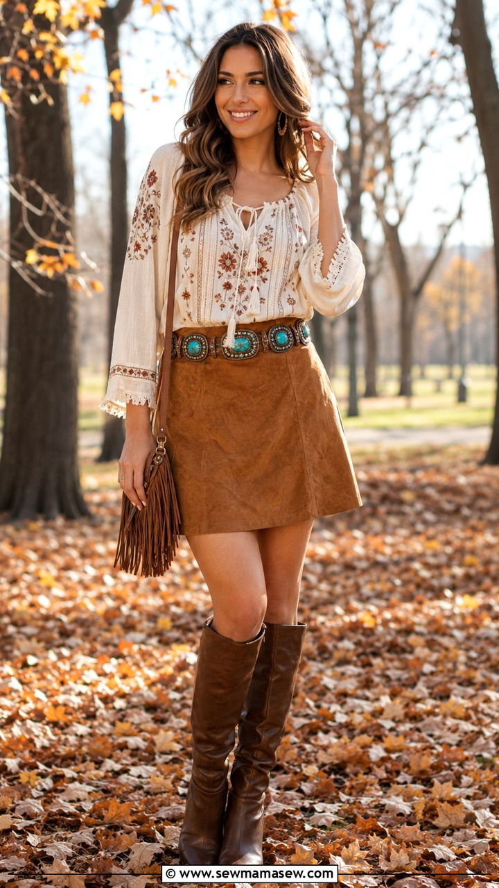 Peasant Blouse With Suede Skirt Outfit - 25 Boho outfit ideas with peasant blouse