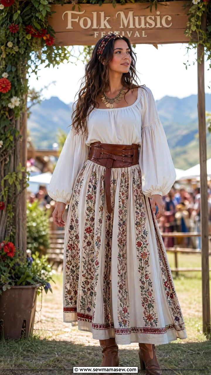 Peasant Blouse and Embroidered Skirt Fairy Outfit - 35 Fairycore outfit ideas